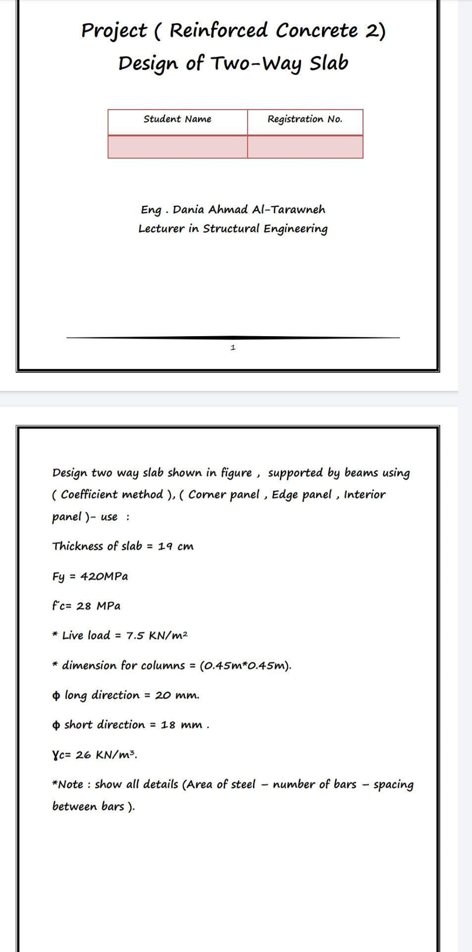 Solved Design two way slab shown in figure , supported by | Chegg.com