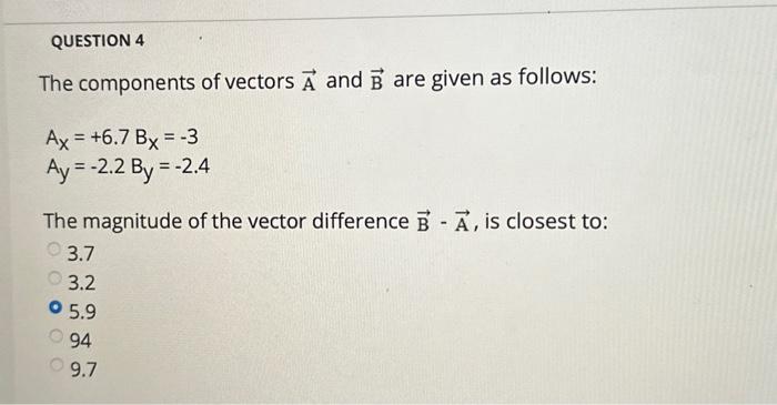 Solved The components of vectors A and B are given as | Chegg.com