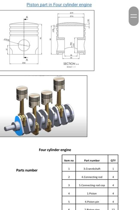 Solved Piston part in Four cylinder engine OM AN = A SECTION | Chegg.com