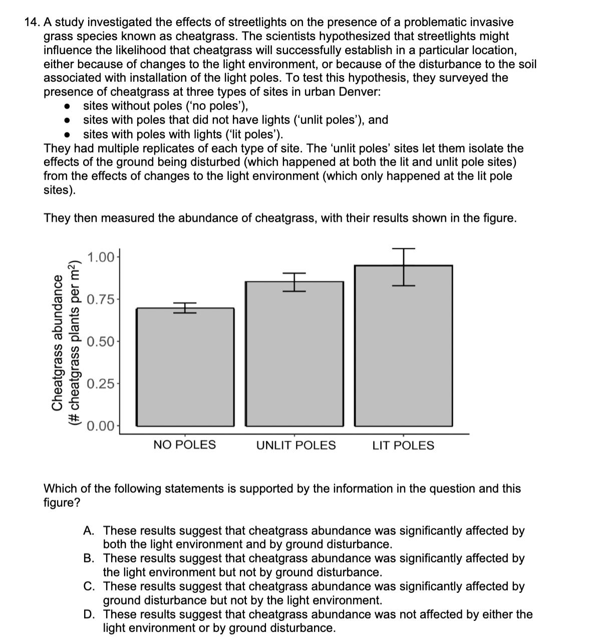 Solved A study investigated the effects of streetlights on | Chegg.com