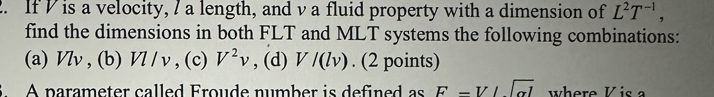 If V ﻿is a velocity, l ﻿a length, and v ﻿a fluid | Chegg.com