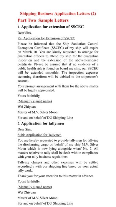 Solved Write two different letters concerning shipping | Chegg.com