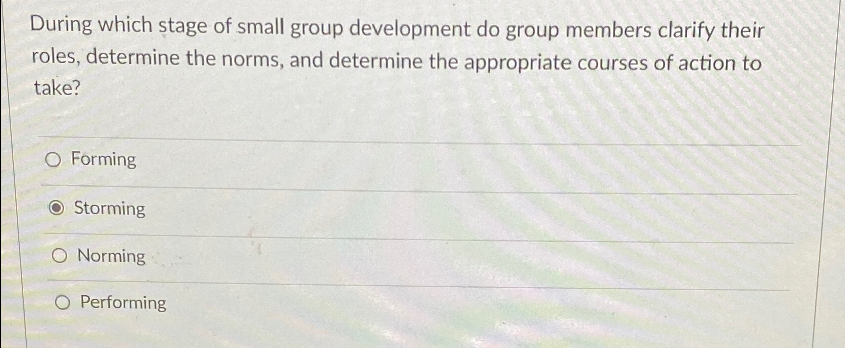 Solved During Which Stage Of Small Group Development Do | Chegg.com