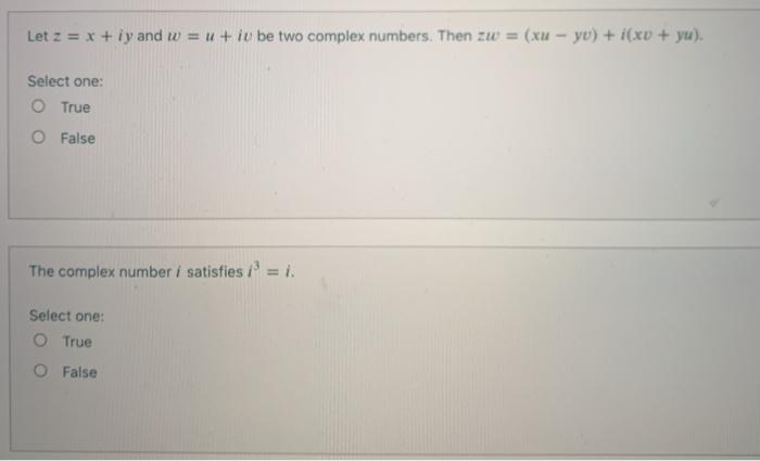 Solved Let Z X Iy And W U Iv Be Two Complex Numbers
