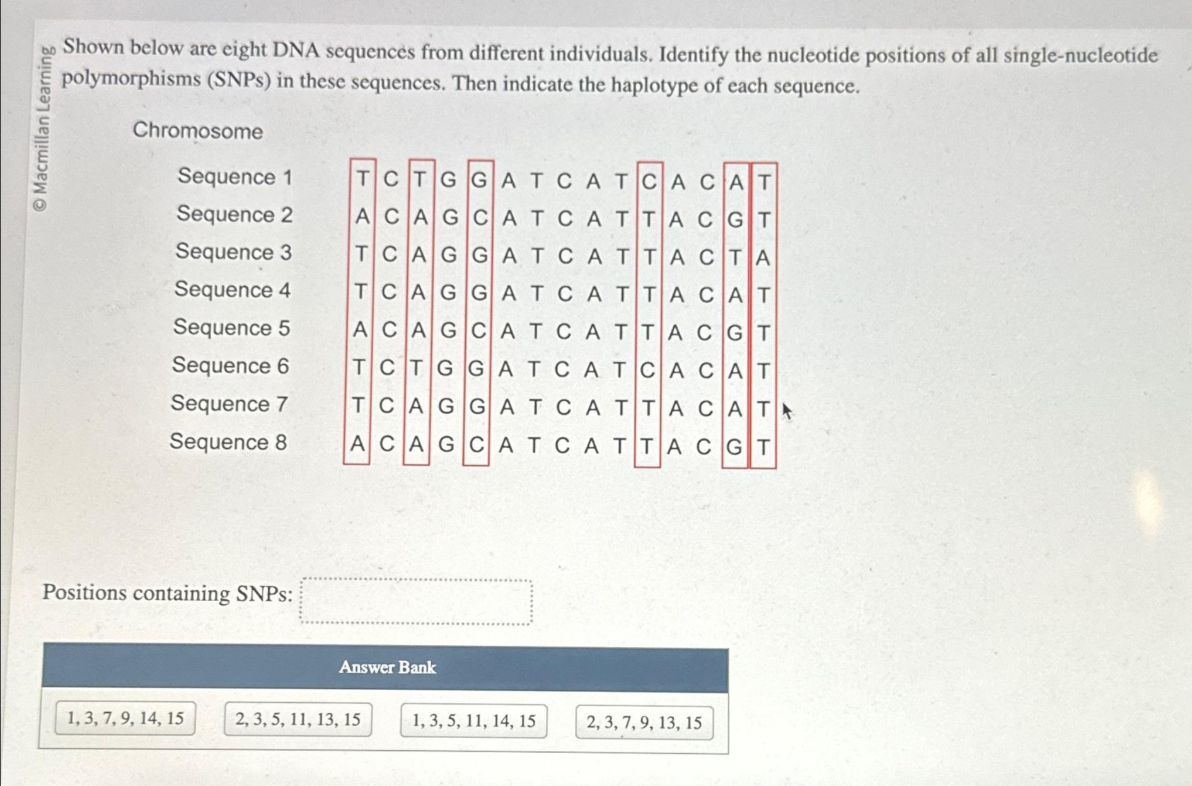Solved 60 ﻿Shown below are eight DNA sequences from | Chegg.com