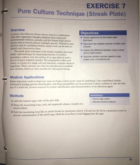 Solved EXERCISE 7 Pure Culture Technique (Streak Plate) | Chegg.com