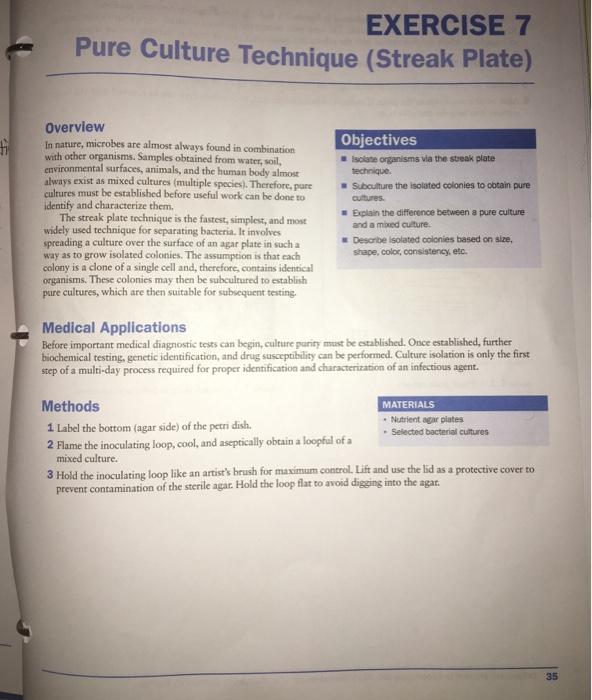 Solved EXERCISE 7 Pure Culture Technique (Streak Plate)