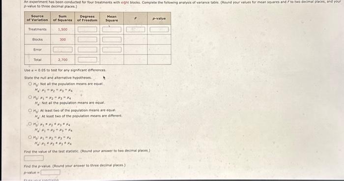 Solved Use a=0.05 to test for any significant differences. | Chegg.com