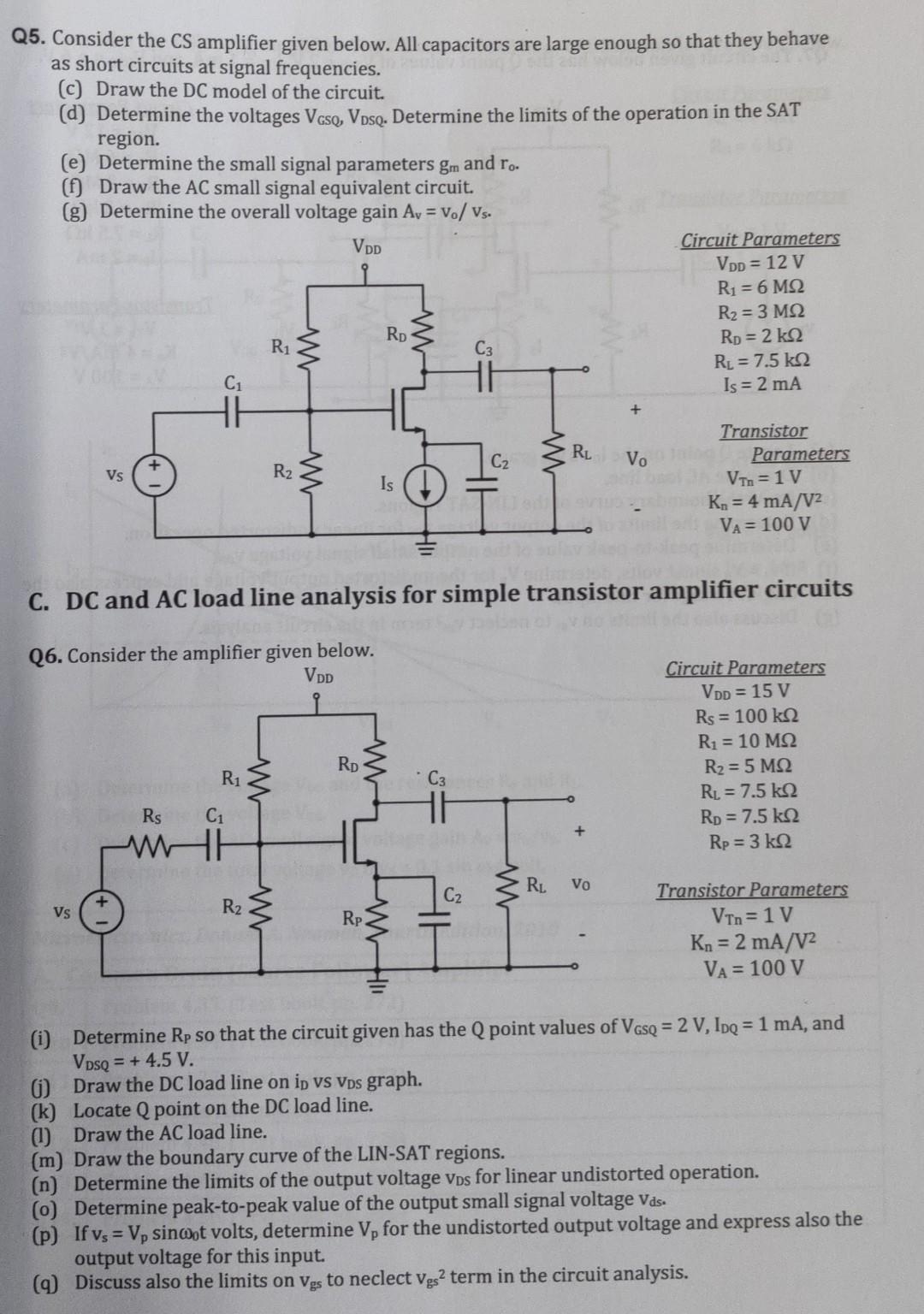 Solved Q5. Consider the CS amplifier given below. All | Chegg.com