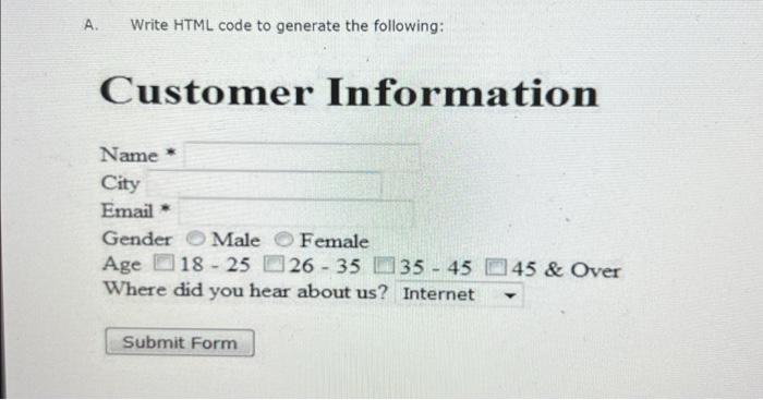 Solved A. Write HTML code to generate the following: | Chegg.com
