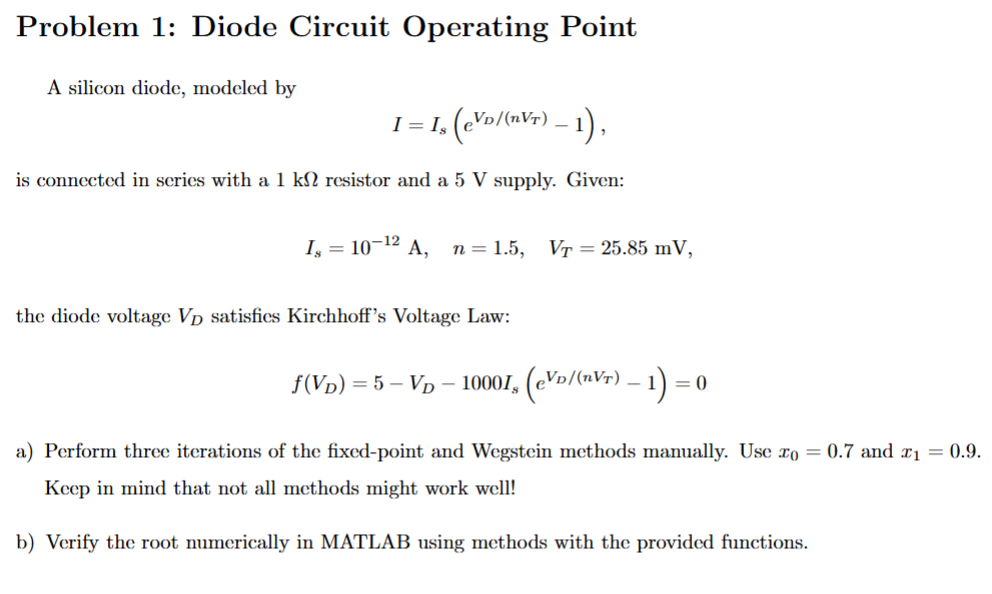 Single Diode Problem Solved Problem 1: Diode Circuit Operating PointA silicon | Chegg.com