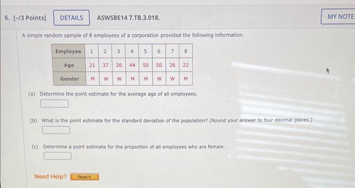 Solved simple random sample of 8 employees of a corporation | Chegg.com
