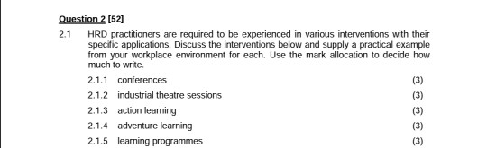 Solved Question 2 [52] 2.1 HRD practitioners are required to | Chegg.com