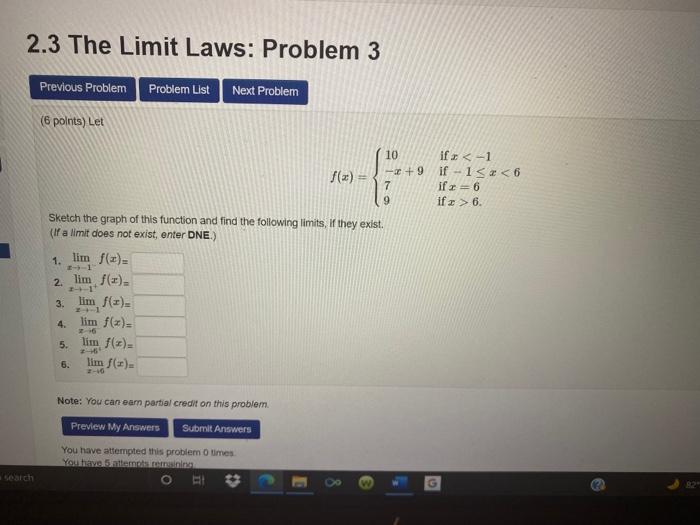 Solved 2.3 The Limit Laws: Problem 1 Previous Problem | Chegg.com