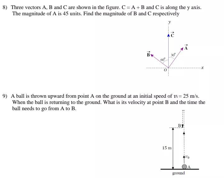 Solved 8) Three vectors A, B and C are shown in the figure. | Chegg.com