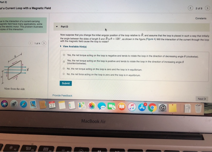 Solved Part 2) of a Current Loop with a Magnetic Field © | Chegg.com