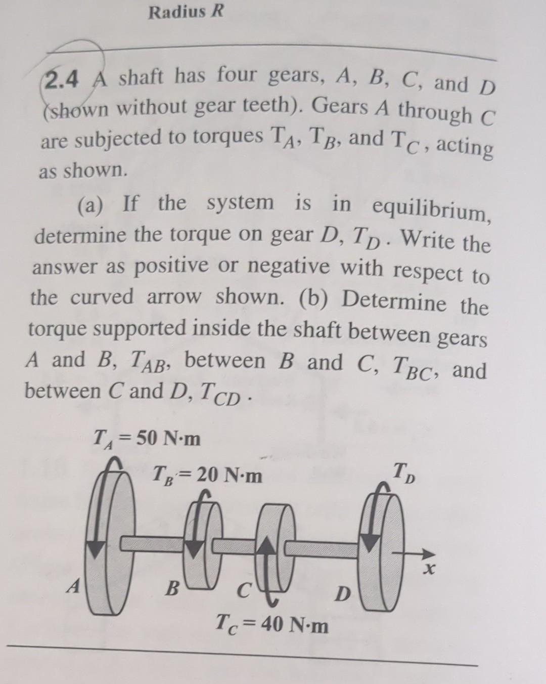 Solved 2.4 A Shaft Has Four Gears, A,B,C, And D (shown | Chegg.com