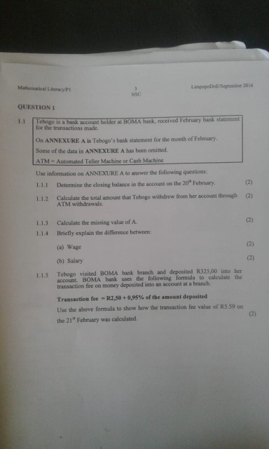 Solved Limpo Doll/September 2015 3 NSO QUESTION 1 Tebogo is | Sns-Brigh10