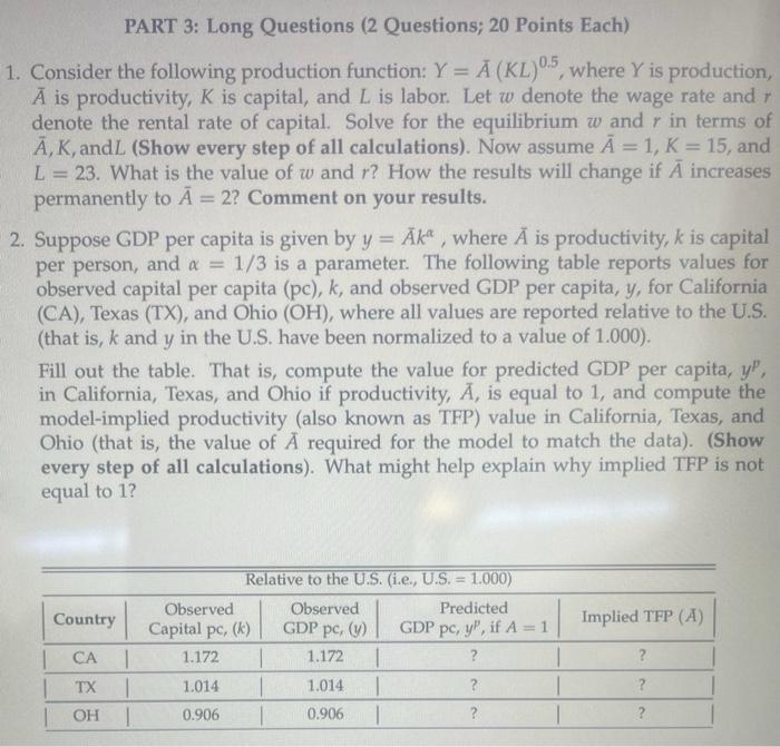 Solved 1 PART 3: Long Questions (2 Questions; 20 Points | Chegg.com