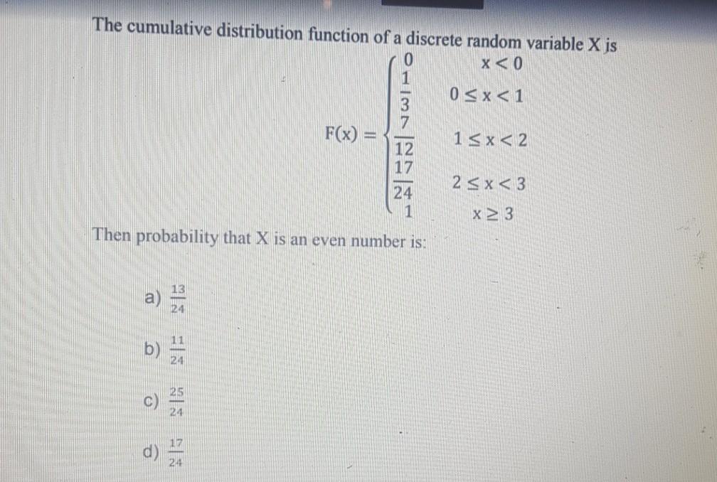 Solved The cumulative distribution function of a discrete | Chegg.com