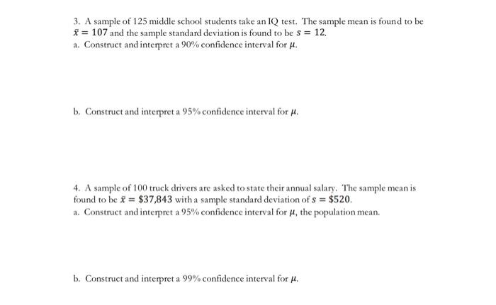 Solved 3. A sample of 125 middle school students take an IQ | Chegg.com