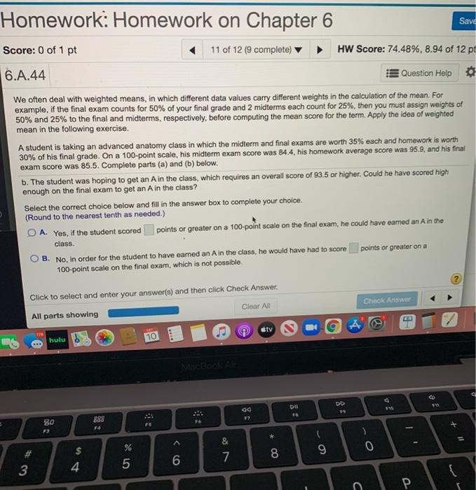 Solved Homework: Homework on Chapter 6 Save Score: 0 of 1 pt | Chegg.com