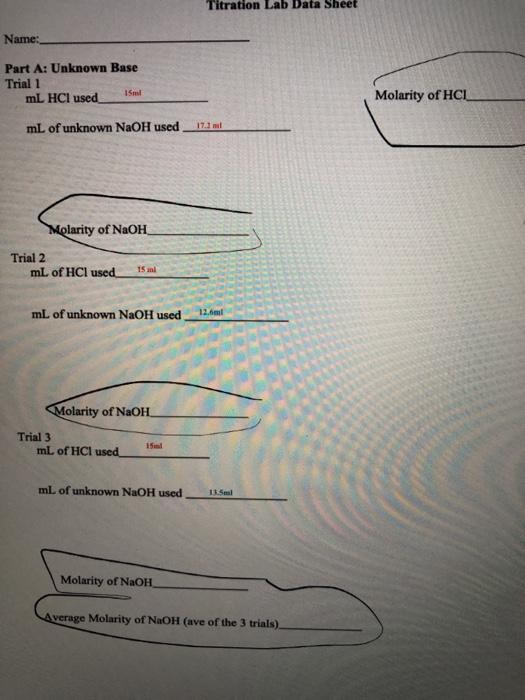 Solved Titration Lab Data Sheet Name: Part A: Unknown Base | Chegg.com