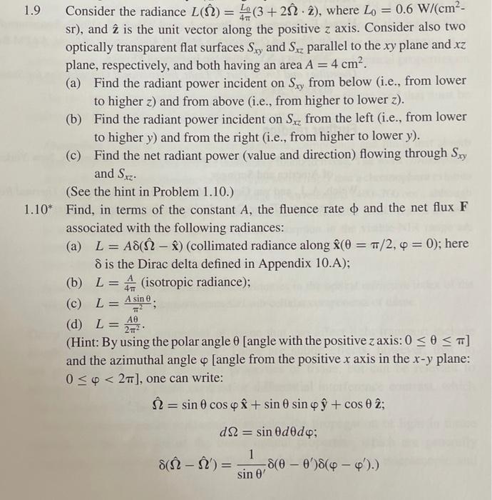 Consider the radiance L( ) = (3 + 2) ), where Lo = | Chegg.com