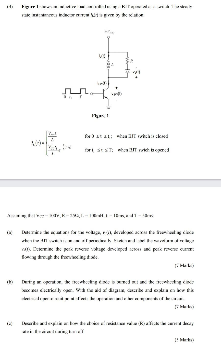 Solved (3) Figure 1 shows an inductive load controlled using | Chegg.com