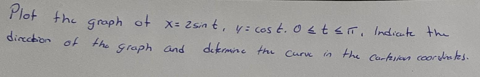 Plot the graph of x= zsint, 4 = cost. Oet SIT. Indicate the X= direction of the graph and . determine the curve in the carksi