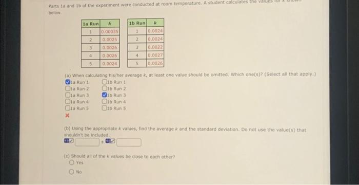 Solved Parts 1a and 1b of the experiment were conducted at | Chegg.com