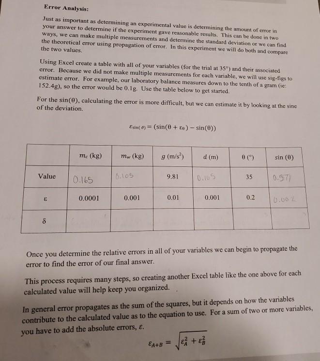 Solved Error Analysis: Just as important as determining an | Chegg.com
