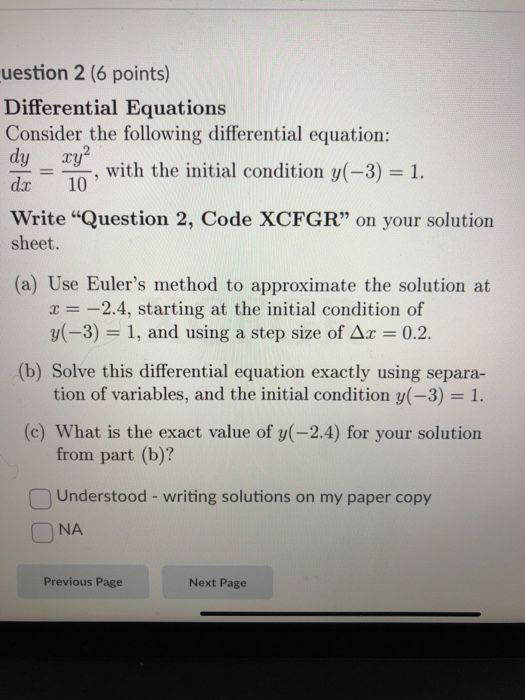 Solved uestion 2 (6 points) Differential Equations Consider | Chegg.com