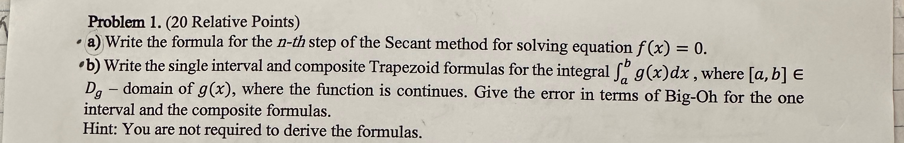 Solved Problem 1. (20 ﻿Relative Points)a) ﻿Write the formula | Chegg.com