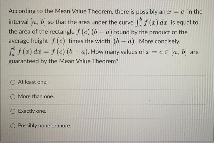 Solved According to the Mean Value Theorem, there is