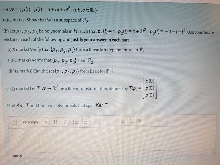 Solved Let W P T P T A Bt Ct A B C Er A 3 Mark Chegg Com