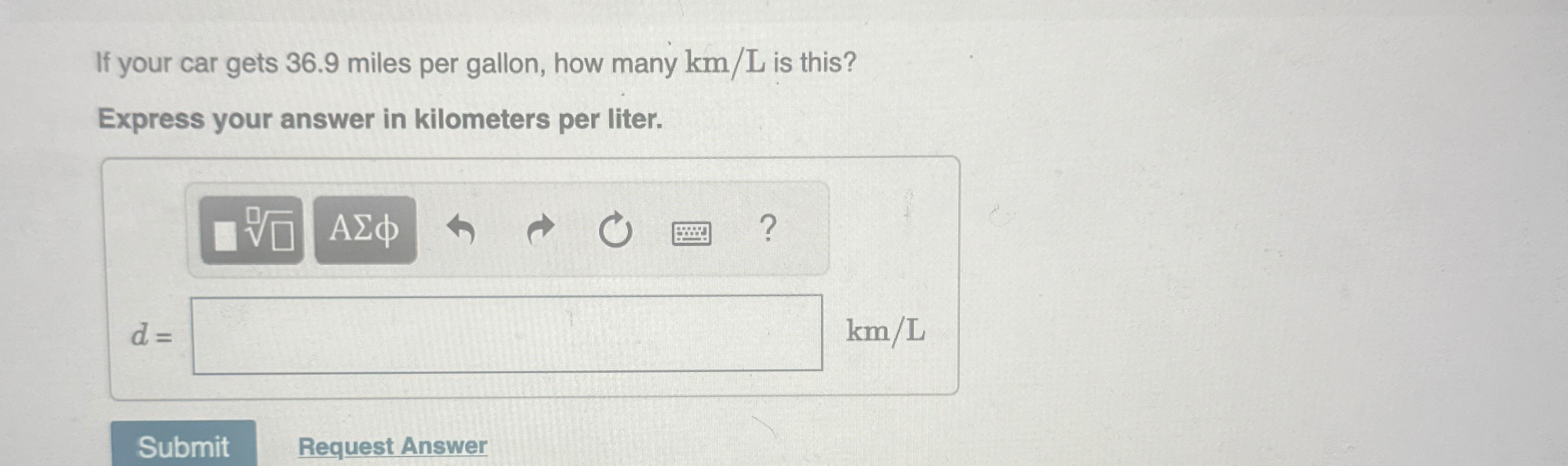 Solved What does this mean If your car gets 36.9 ﻿miles per | Chegg.com