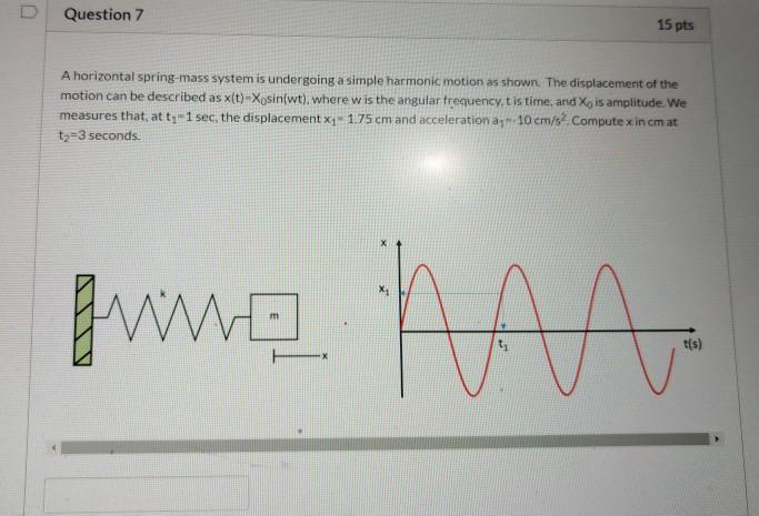 Solved Question 7 15 pts A horizontal spring-mass system is | Chegg.com