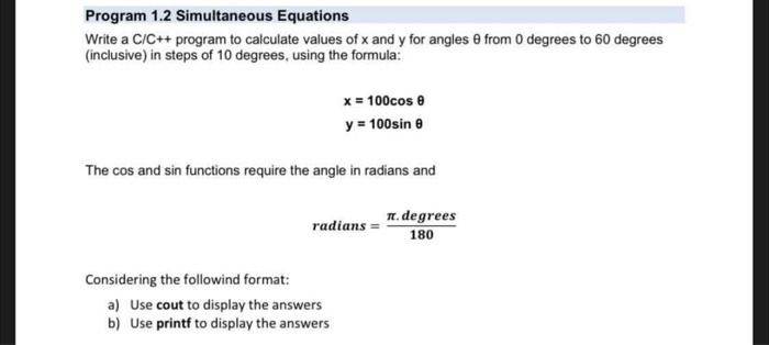 Solved Program 1.2 Simultaneous Equations Write a C/C++ | Chegg.com