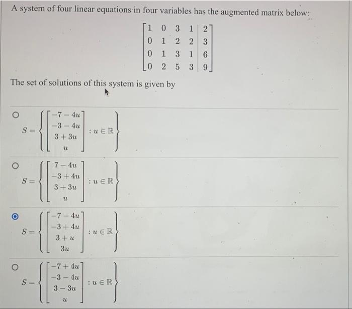 Solved A system of four linear equations in four variables | Chegg.com
