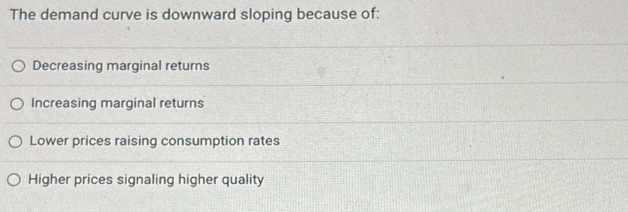 Solved The demand curve is downward sloping because | Chegg.com