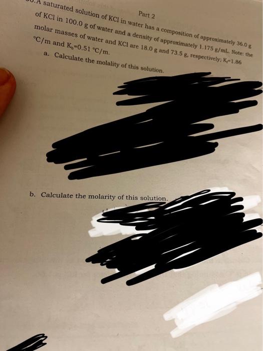 Solved Saturated Solution Of Kcl In Of Kcl In 100 0 G Of