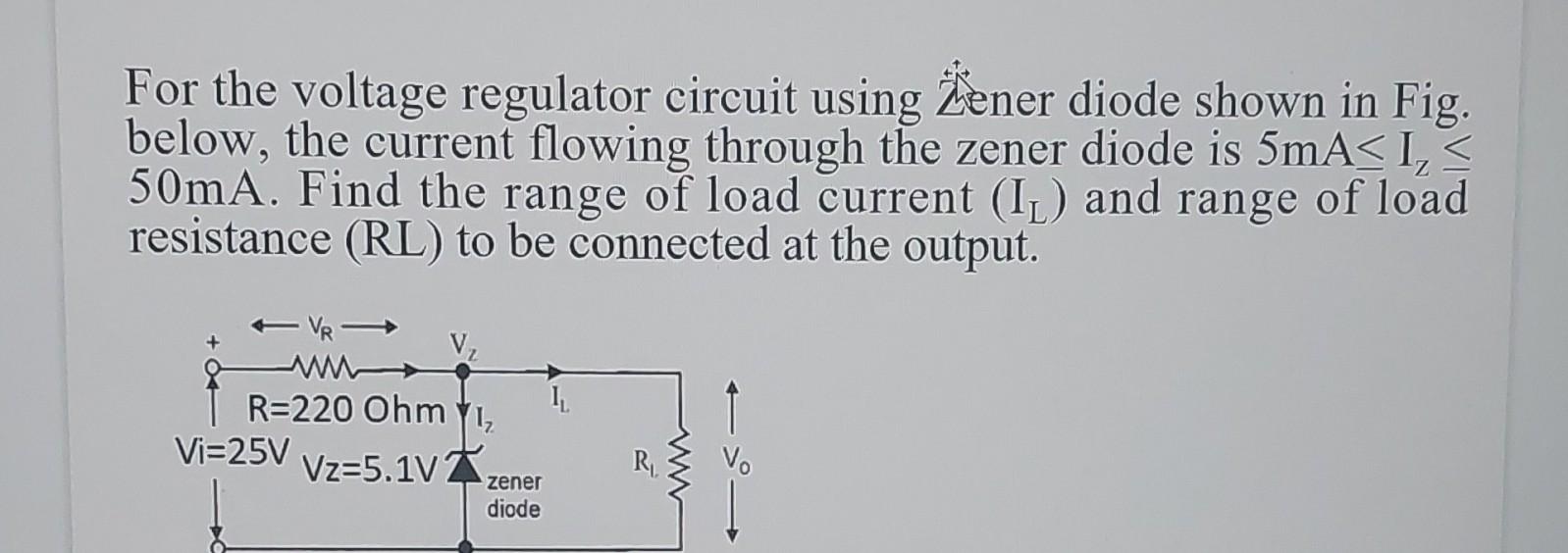 For the voltage regulator circuit using Zener diode shown in Fig. below, the current flowing through the zener diode is \( 5