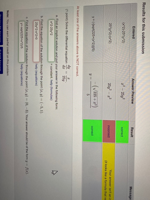 Solved Results For This Submission Entered Answer Preview Chegg Com