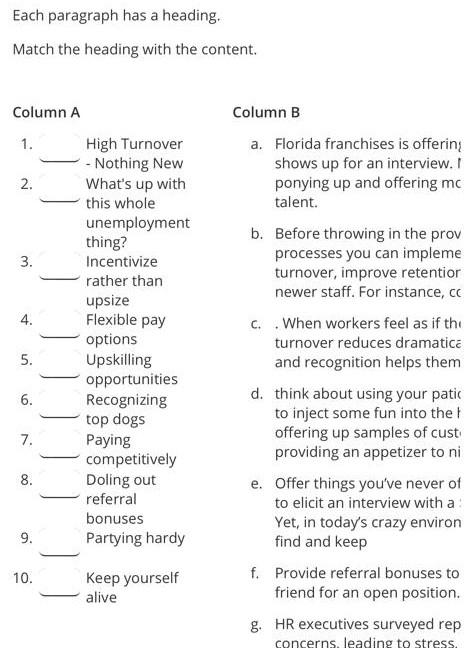 Each paragraph has a heading. Match the heading with | Chegg.com