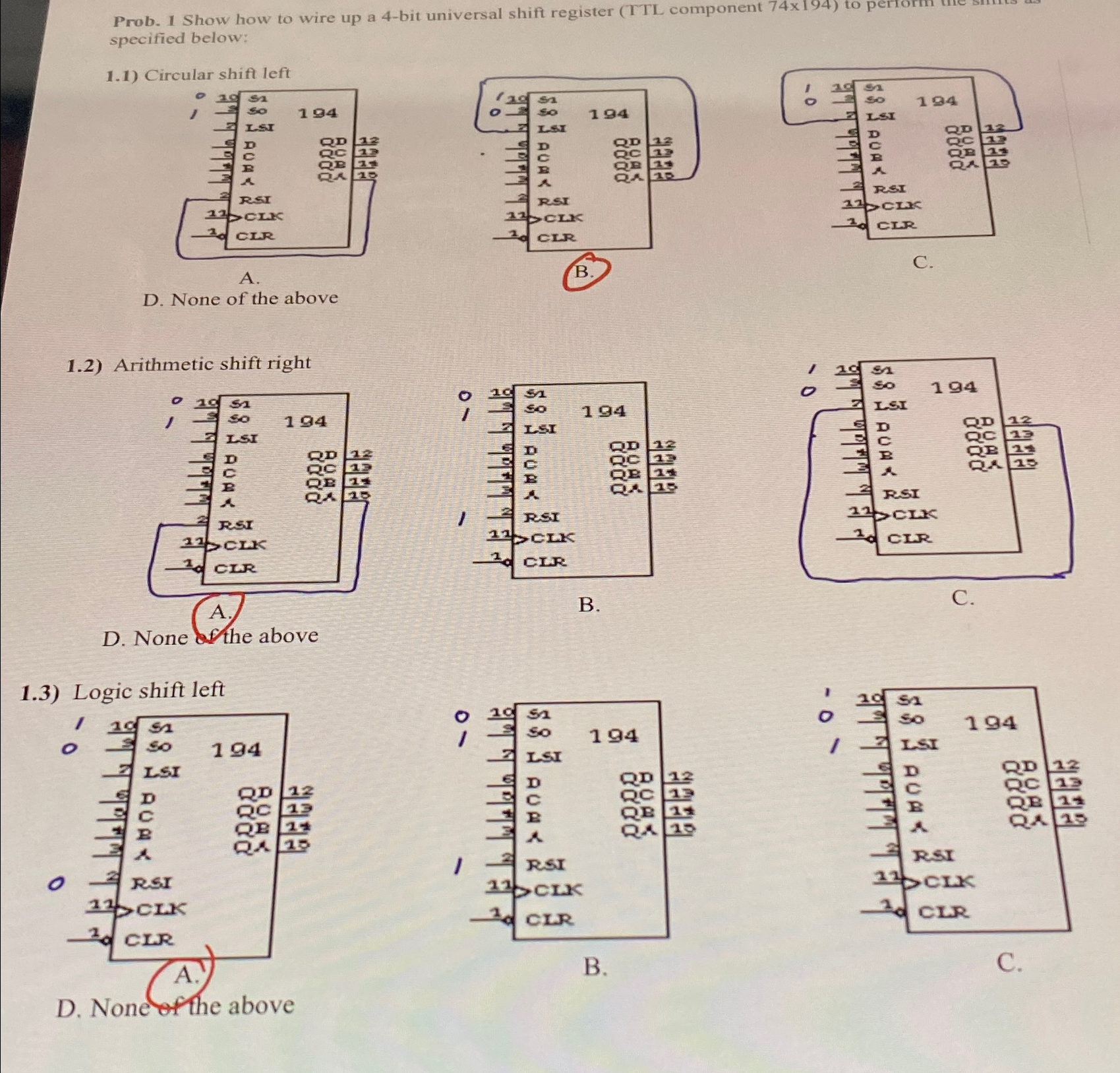 Solved Prob. 1 ﻿Show how to wire up a 4-bit universal shift | Chegg.com