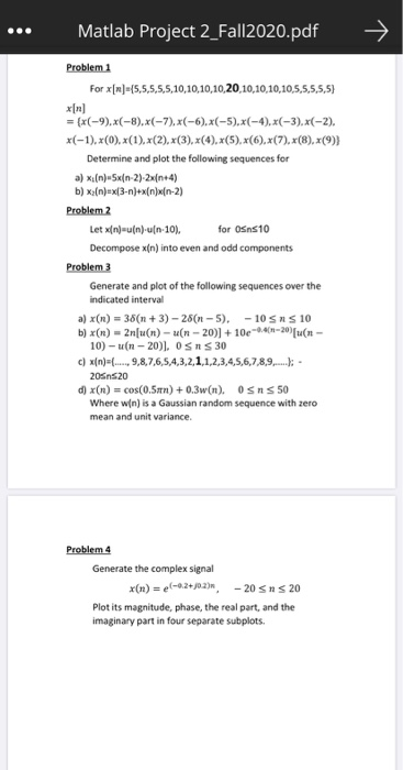 Solved Matlab Project 2_Fall2020.pdf Problemi For | Chegg.com