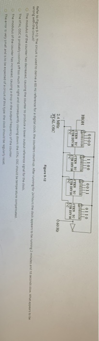 HIGH PDV STROV INDIV6 2.4 MHZ YTAL OSC 0 60 Hz Figure 12 igh ts and 1 seconds . What to be Hefer to cure 9-12. The circuit is