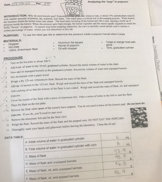 Solved Analyzing the "pop" in popcorn Date 130320 Per. sth