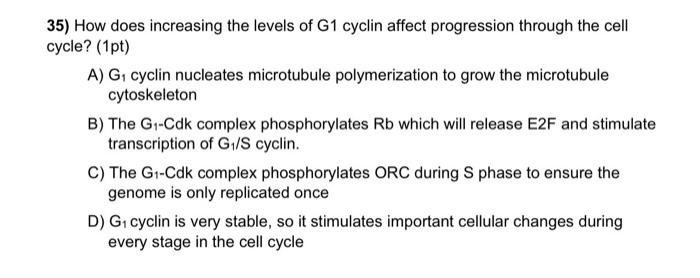 Solved 35) How Does Increasing The Levels Of G1 Cyclin 